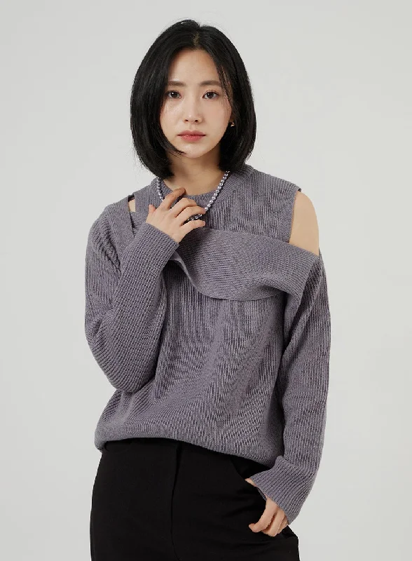 Cut Out Ribbed Sweater OF310Knit Shirt