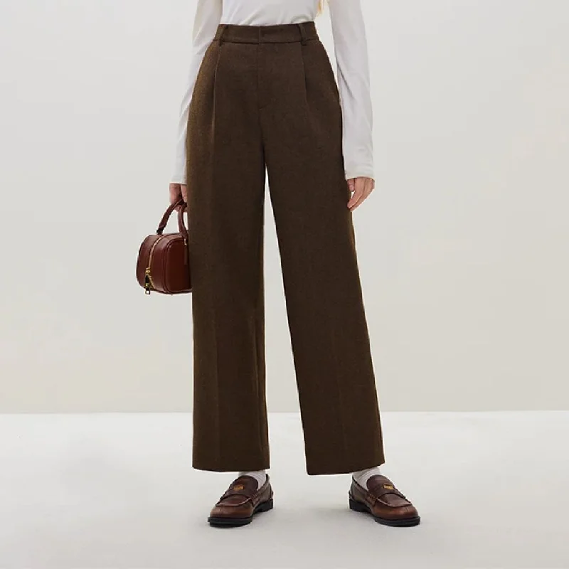 Classic High-waisted Wool Straight Pants for WomenStriped Pants