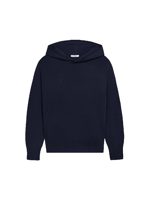 Mens Regenerative Merino Wool Hoodie—navyKnitted Casual