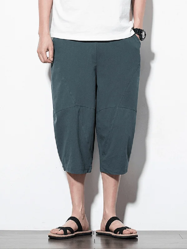 Mens Summer Vintage Linen Calf Length Casual PantsFishing Pants