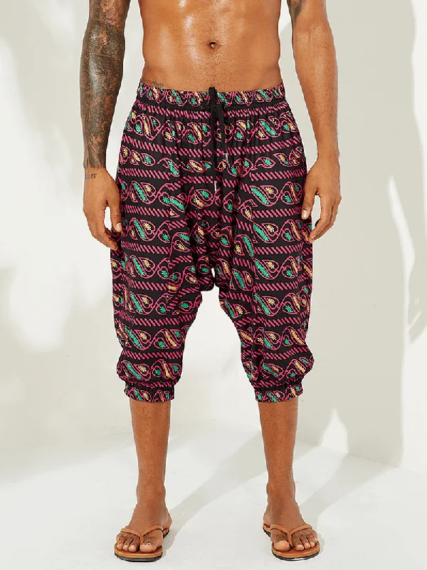 Mens Summer Pattern Printed Elastic Waist Loose PantsRunning Pants