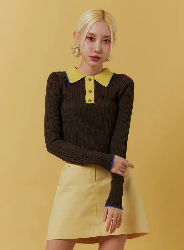 Collar Knit Sweater IF408Knitted Collared