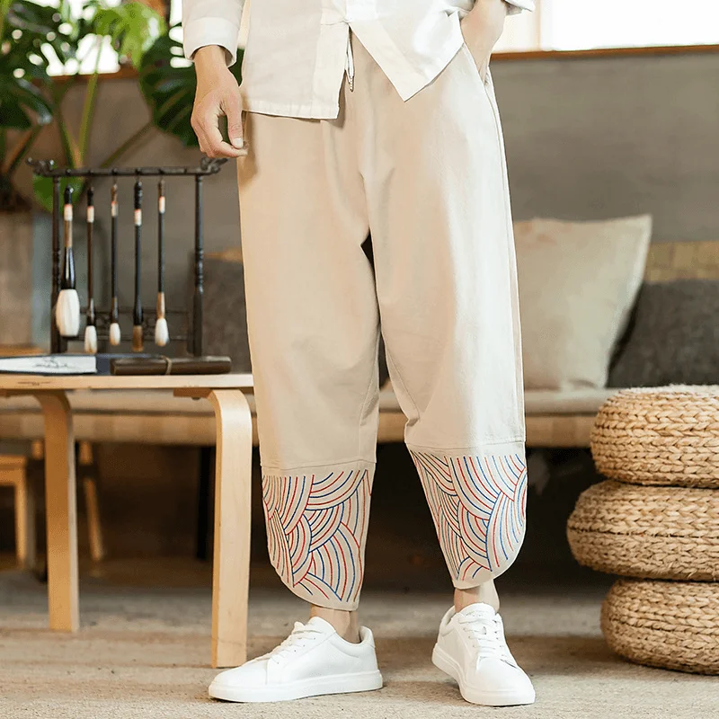 Linen Solid Color Mid-Waist Loose Fashion Straight-Leg PantsSki Pants