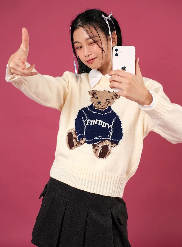 Wool Blend Bear Knit Sweater IJ402Knit Tee