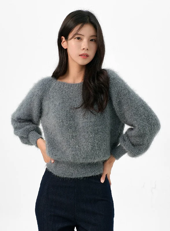 Fuzzy Off-Shoulder Sweater OG327Knitted Textured