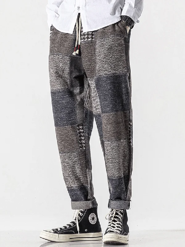 Mens Plaid Mixed Print Drawstring Waist Harem PantsPajama Pants