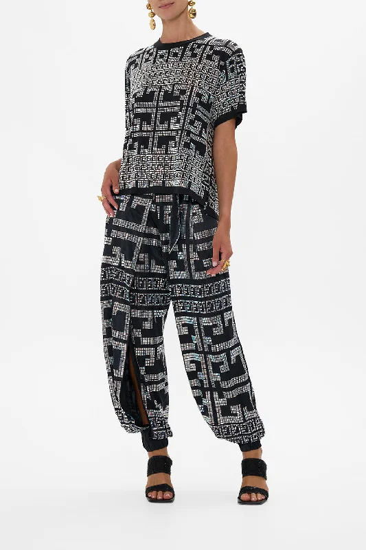 ASYMMETRICAL BELTED PANT READ MY GLYPHSPatched Pants