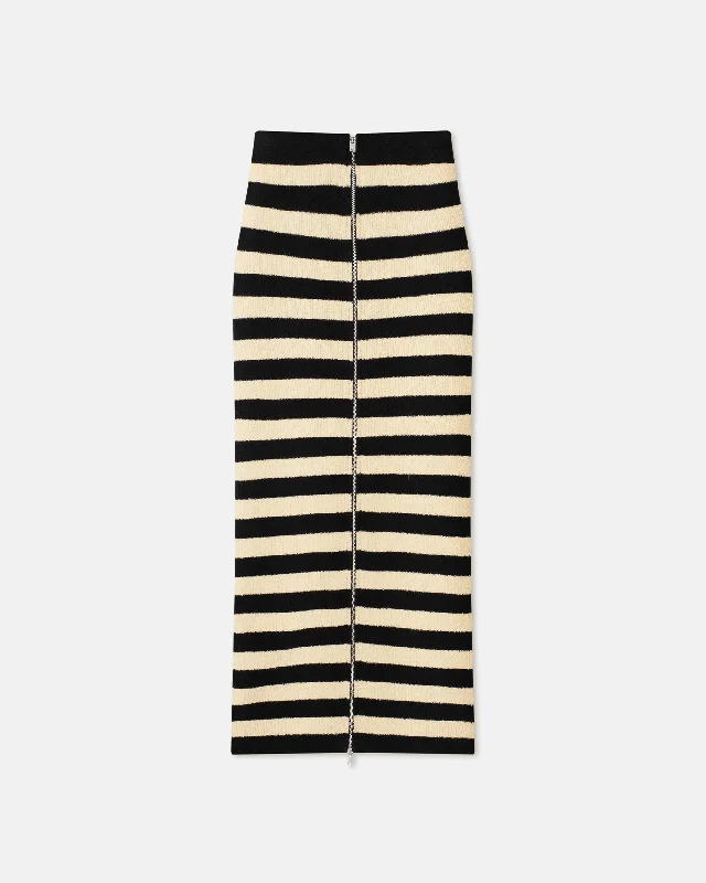 Nima - Striped Terry-Knit Midi Skirt - Creme/Off BlackKnitted Hooded