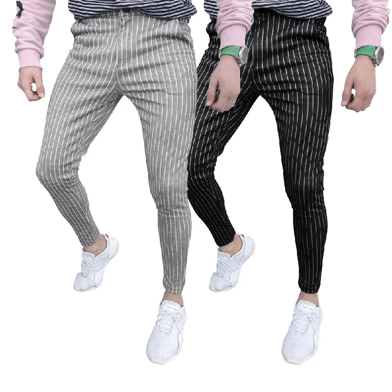 New European Style Striped Stitching Button-Style Slim-Fit Men'S Casual PantsTrousers