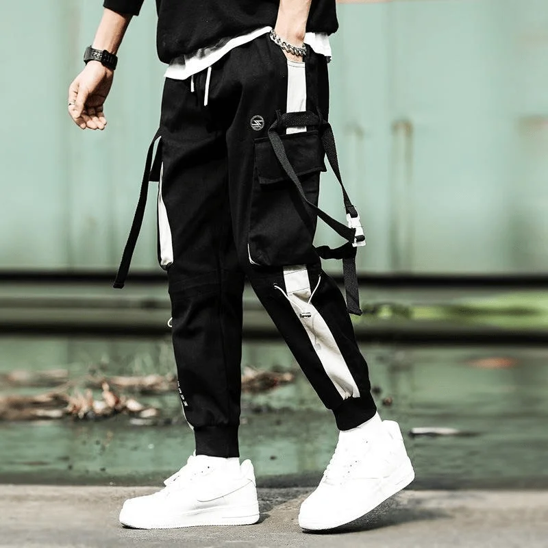 Boys' Drawstring Hip Hop Loose Stitching Contrast Color Casual Pants Overalls: Comfortable and TrendyReflective Pants