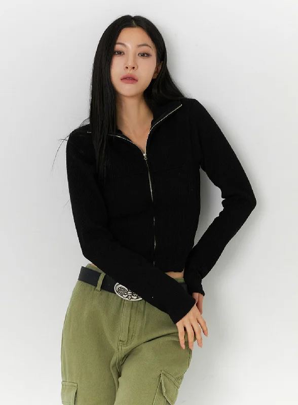 Slim Fit Zip Up Knit Top ID306Knitted Long Sleeve