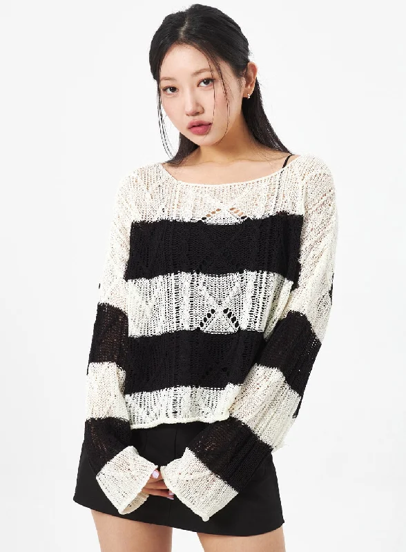 Boat Neck Stripe Sweater CA306Knit Spring