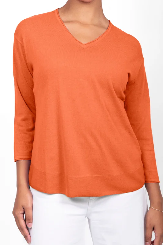 Orange Cotton V Neck Top By Bridge & LordKnitted Winter