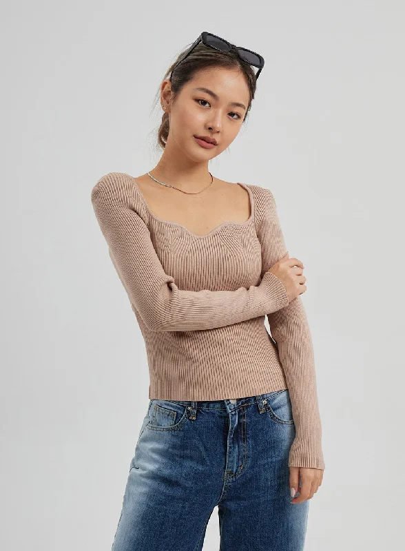 Ribbed Knit Top CF313Knitted Tee