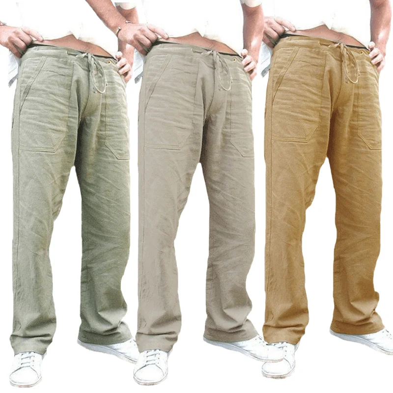 Mens Ethnic Style Cotton Comfy Breathable Straight Leg PantsThermal Pants