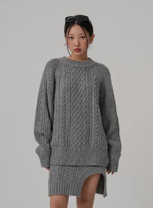 Twist Pattern Oversize Knit CN03Knit Crop