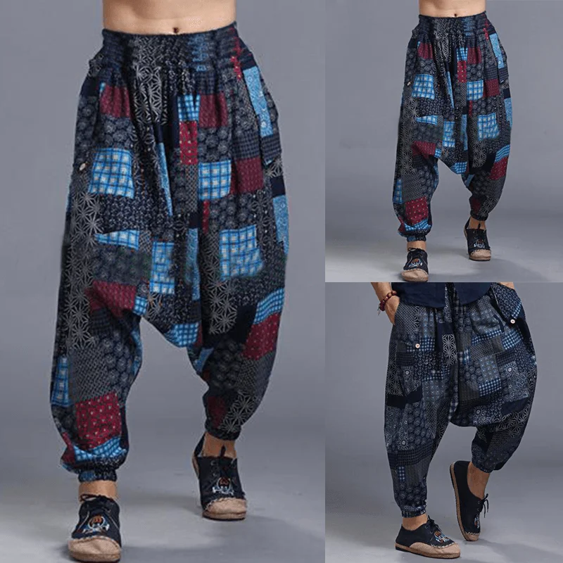 Mens Ethnic Drop Crotch Harem Pants Baggy Trousers Dance Yoga Thai BottomSlacks