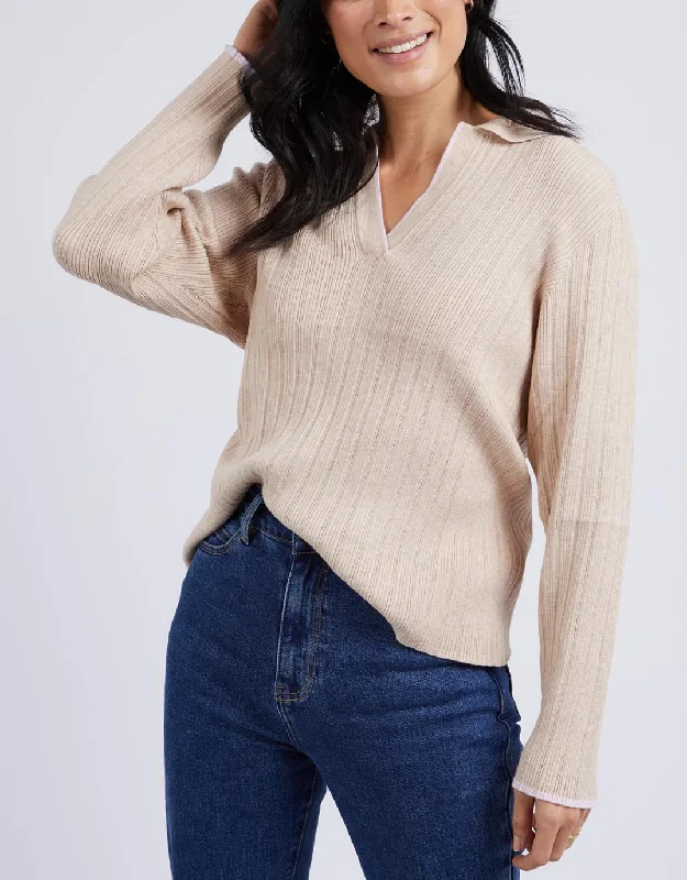 Maple Open Collar Knit - OatmealKnit Chunky