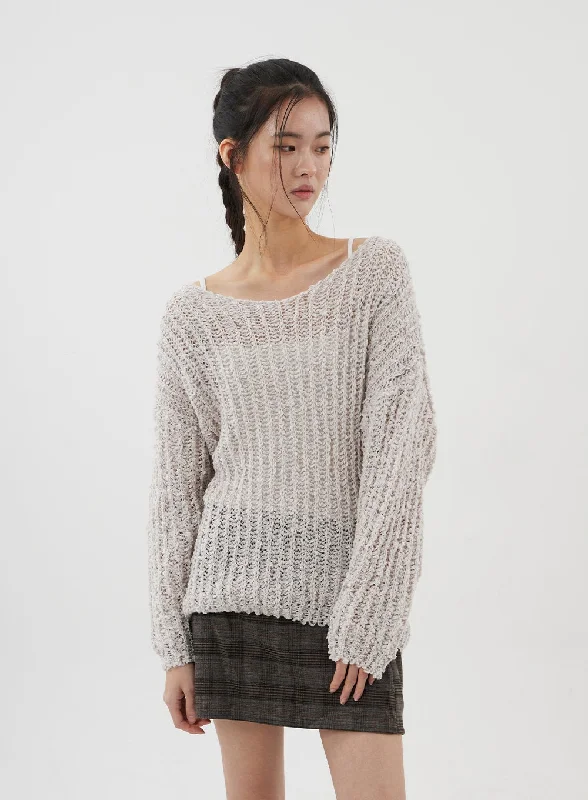 Boat Neck Sheer Sweater CJ310Knit Sweater