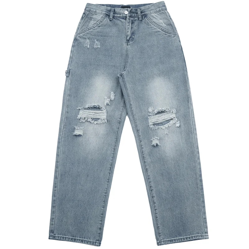 Ripped Casual All-Match Jeans Men'S Straight Wash Water Loose Mopping Daddy PantsSlacks