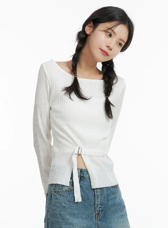 Boat Neck Buckle Knit Top OF414Knit Layered