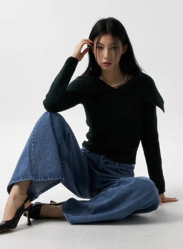 Wide Collar Off Shoulder Sweater IS315Knitted Cable