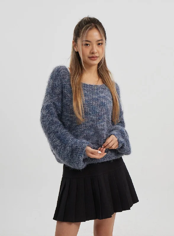 Mixed Color Scoop Neck Sweater CJ325Knit Spring