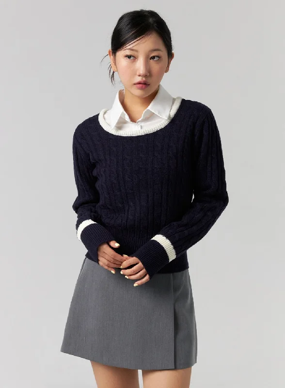 Classic Cable Knit Sweater CG329Knit Solid