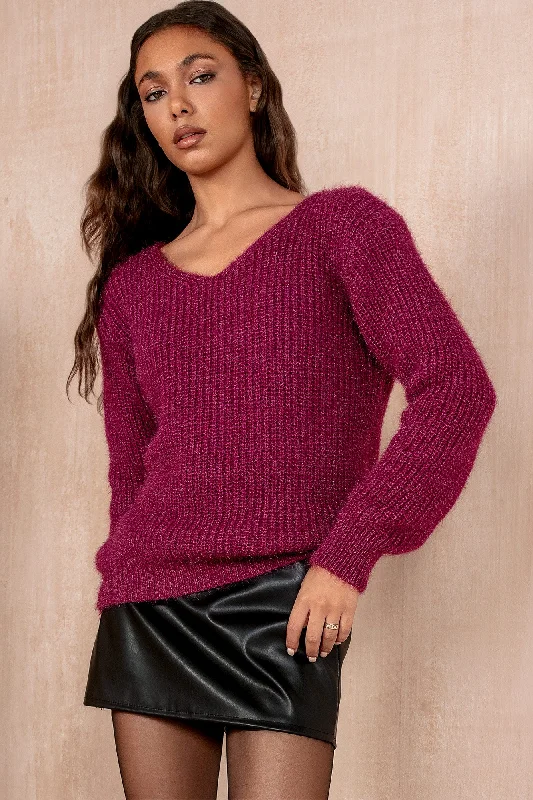 Izzy Plum Fluffy Knit JumperKnit Fine