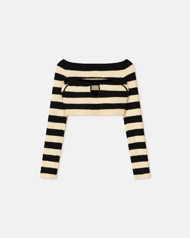 Marnin - Striped Terry-Knit Top - Creme/Off BlackKnitted Collared