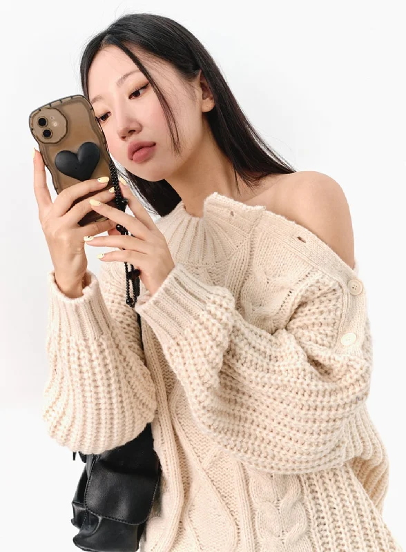 Cable Knit Buttoned Sweater IS301Knitted Graphic