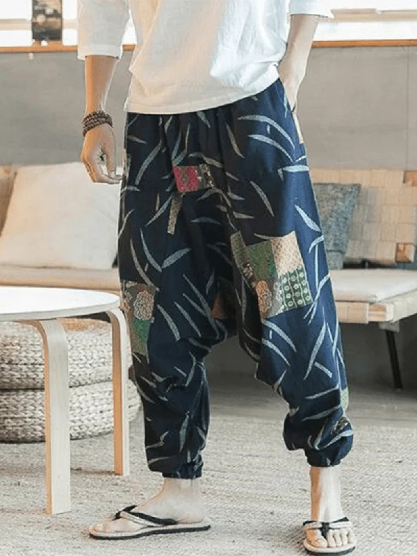 Mens Ethnic Pattern Printe Floral Harem Yoga Baggy PantsDrawstring Pants