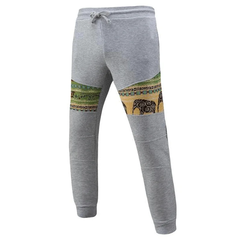 Men'S Casual Jacquard Elastic Pants National Style Printing Drawstring Sport TrousersCoveralls