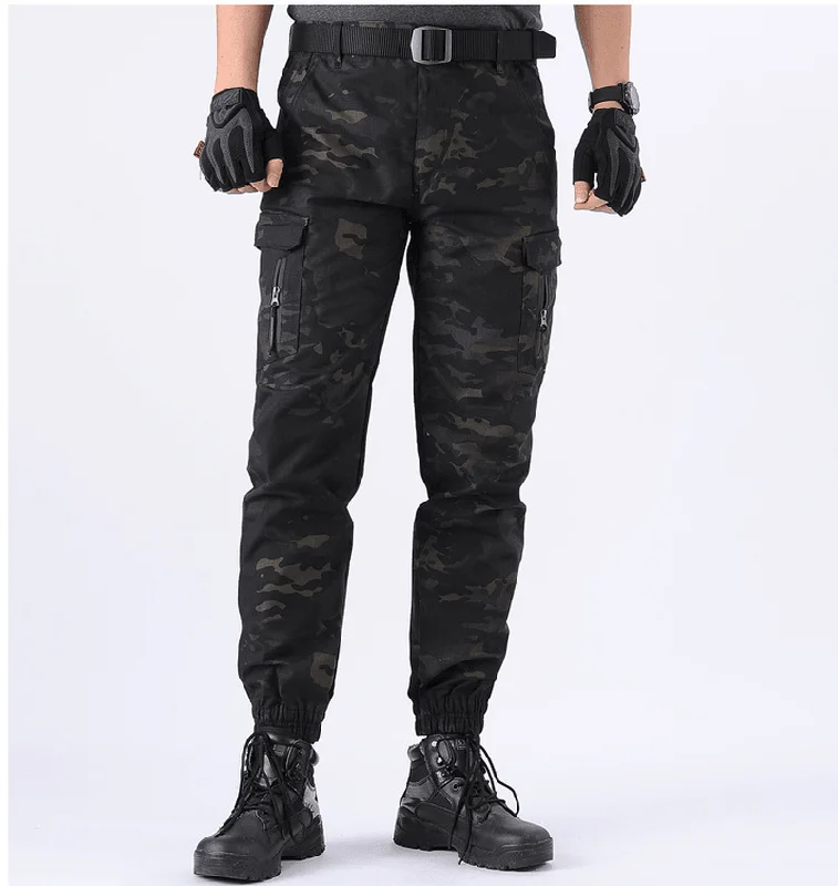 Camouflage Tactical Pants Lattice Fanshui 65 35 Plaid Tactical Pants Drawstring FeetWind Pants