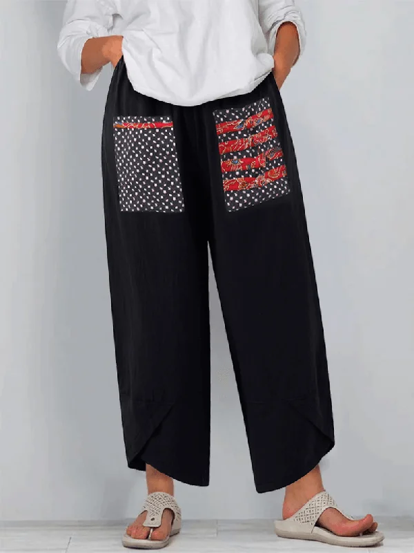 100% Cotton Loose Plicing Ninth Ethnic Style Vintage PantsCasual Pants