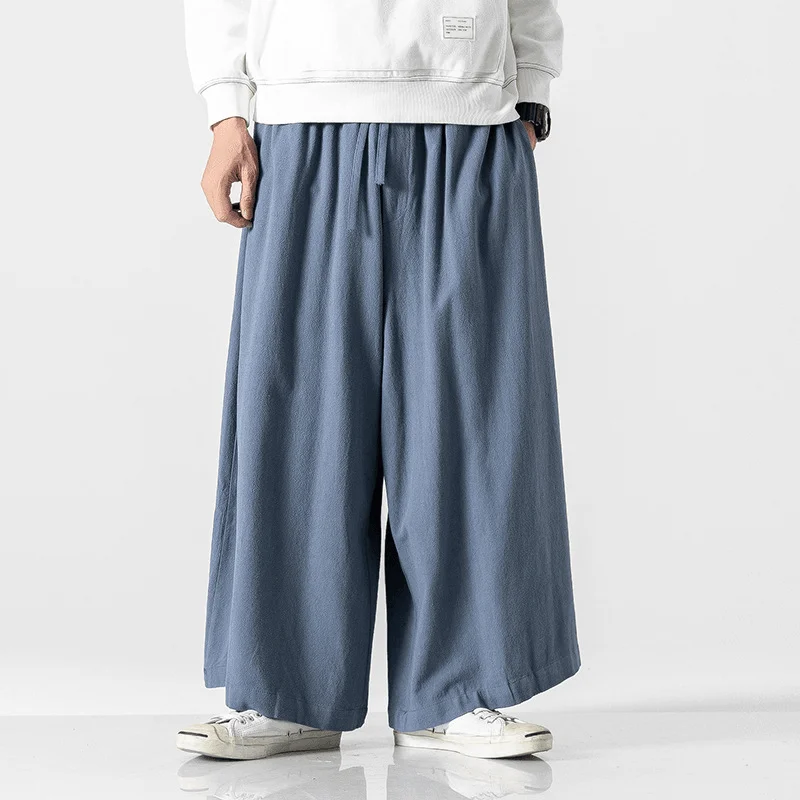 Cotton and Linen Loose Flared PantsCropped Pants