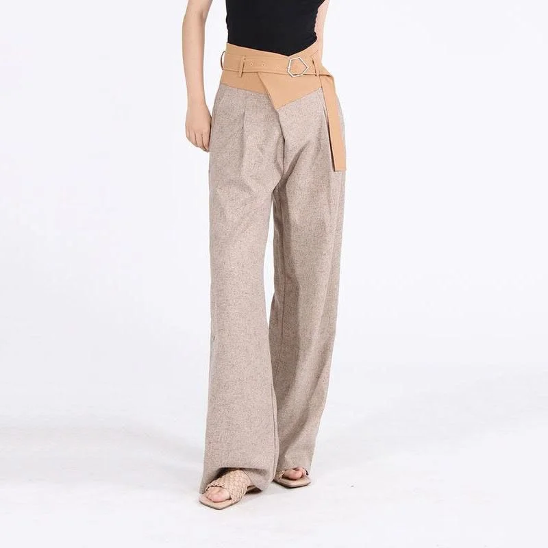 High Waist Colorblock Spliced Wide Leg Pants for WomenPlaid Pants