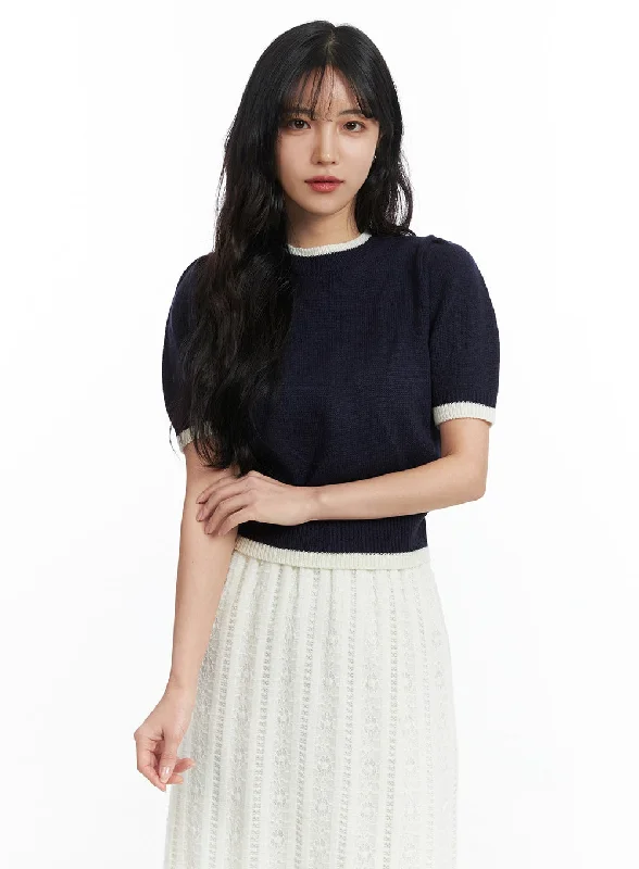 Contrasting Round Shoulder Shirt OJ425Knitted Fall