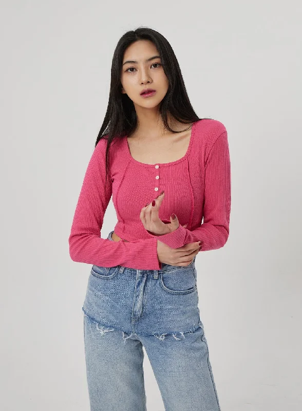 Scoop Neck Ribbed Knit Top BF310Knitted Shirt