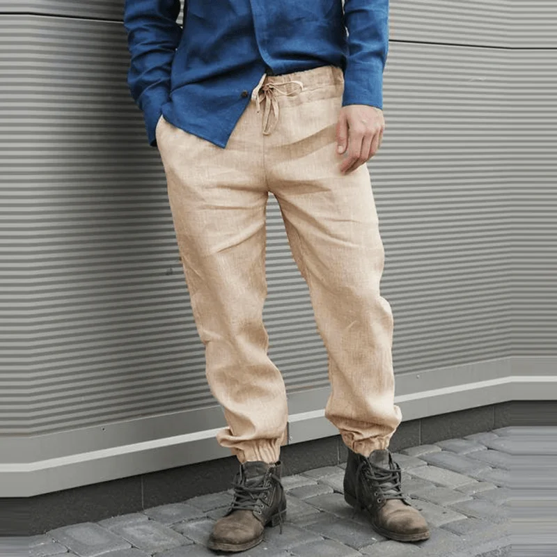 Mens Cotton Breathable Elastic Waist Casual PantsMilitary Pants