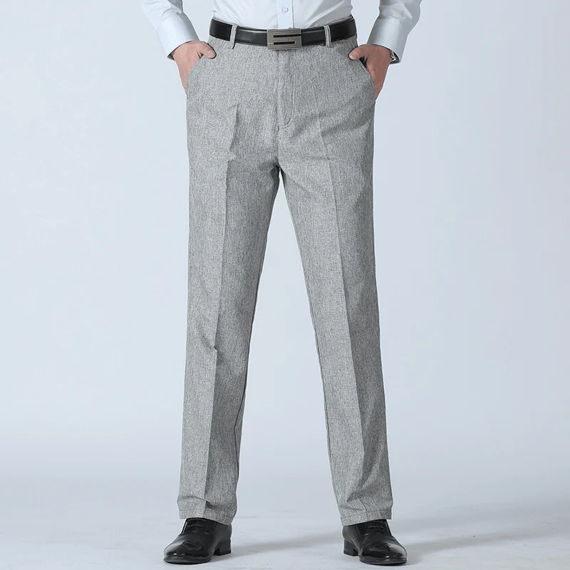 Men'S Summer Breathable Linen Casual Pants Solid Color Middle Aged Loose Straight TrousersChinos