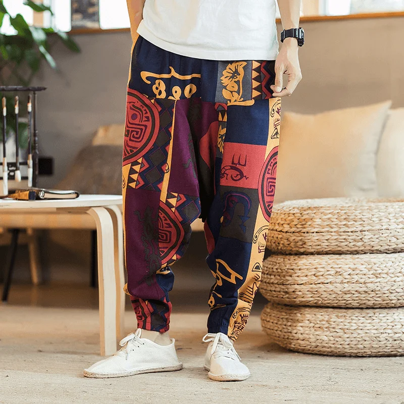 Loose Hip-Hop National Style Linen Casual Pants Men LooseCapris