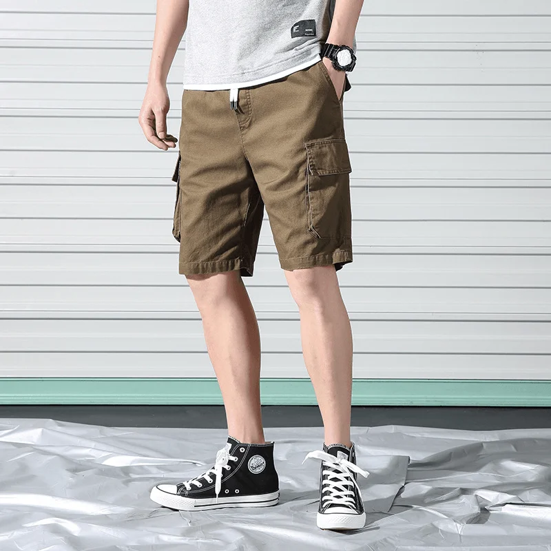 2019 Men'S Summer New Multi-Pocket Tooling Shorts Men'S Large Size Loose Solid Color Tide Male Handsome Five PantsShorts