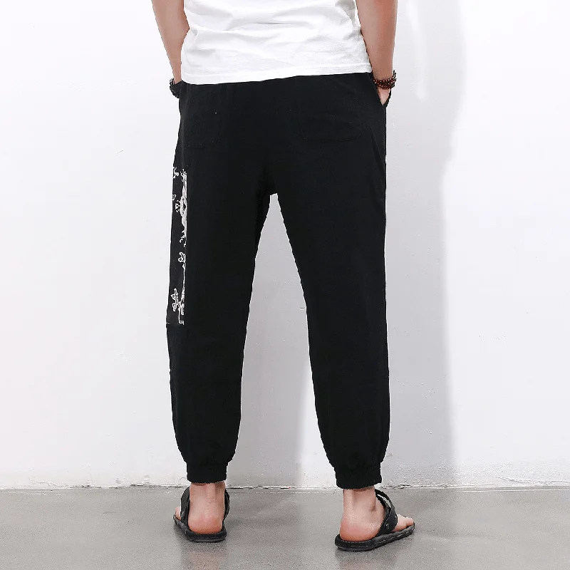 Chinese Style Cotton and Linen Nine Points Casual Pants MenTrack Pants