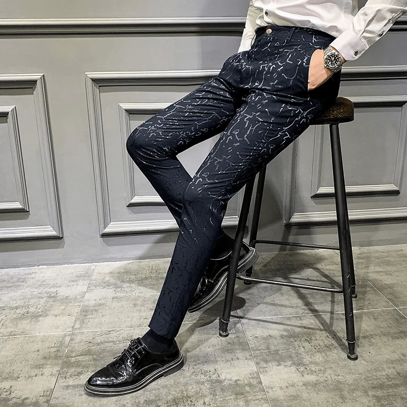 Men'S Trousers Korean Style Slim Fashion Jacquard Thinning Hair Stylist Feet PantsBell-bottoms