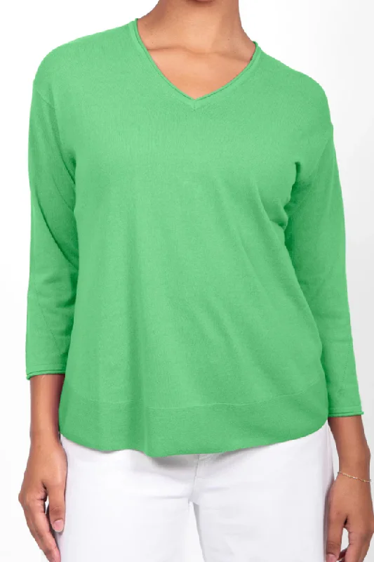 Emerald Green Cotton V Neck Top By Bridge & LordKnit Hooded