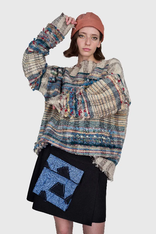 Multicolored Extruded Woven SweaterKnitted Oversized