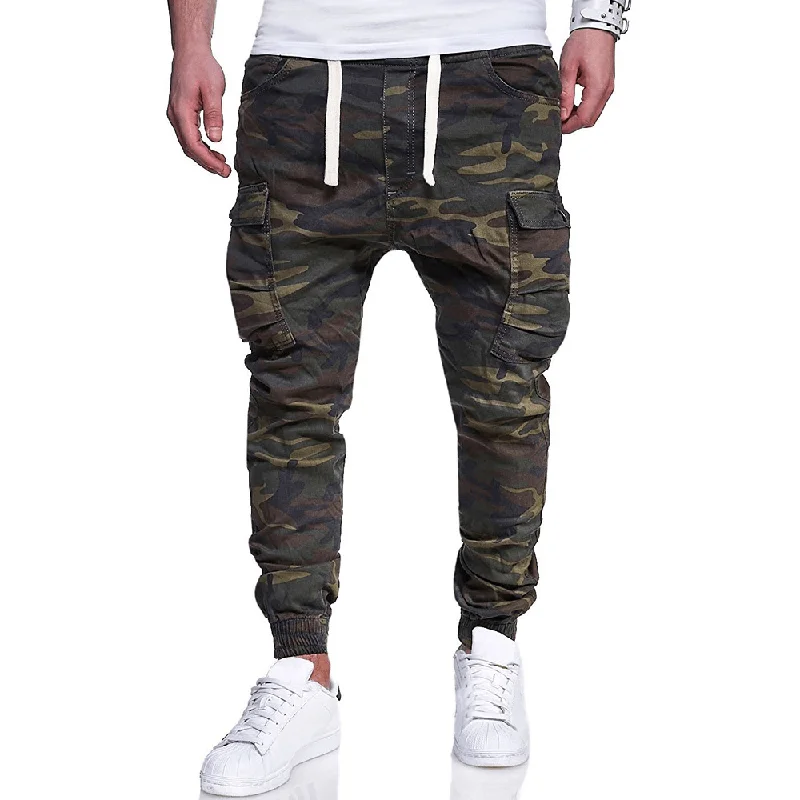 Men'S Fashion Camouflage Printed Tether Belt Casual PantsPalazzos