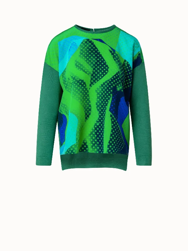 Knit Silk Sweater with Superimposition PrintKnitted Crop