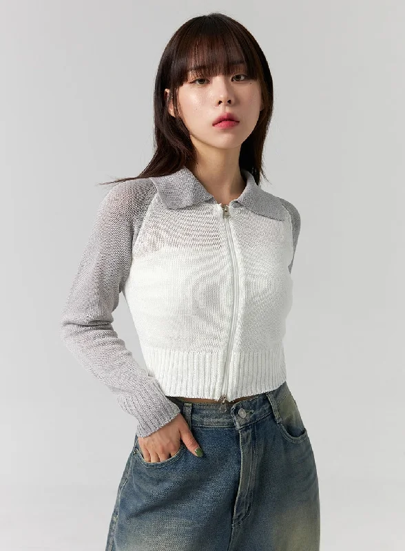 Collar Zip-Up Knit Sweater CG330Knitted Solid